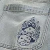 Light Wash Embroidered Dice Skater Baggy Jeans Light Wash Embroidered Dice Skater Baggy Jeans