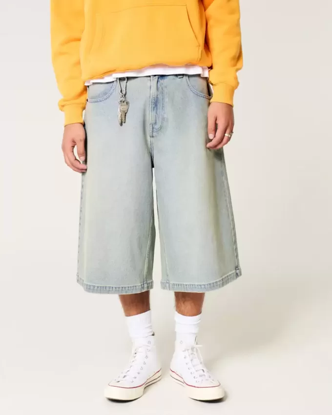 Light Wash Half-Length Skater Baggy Jeans