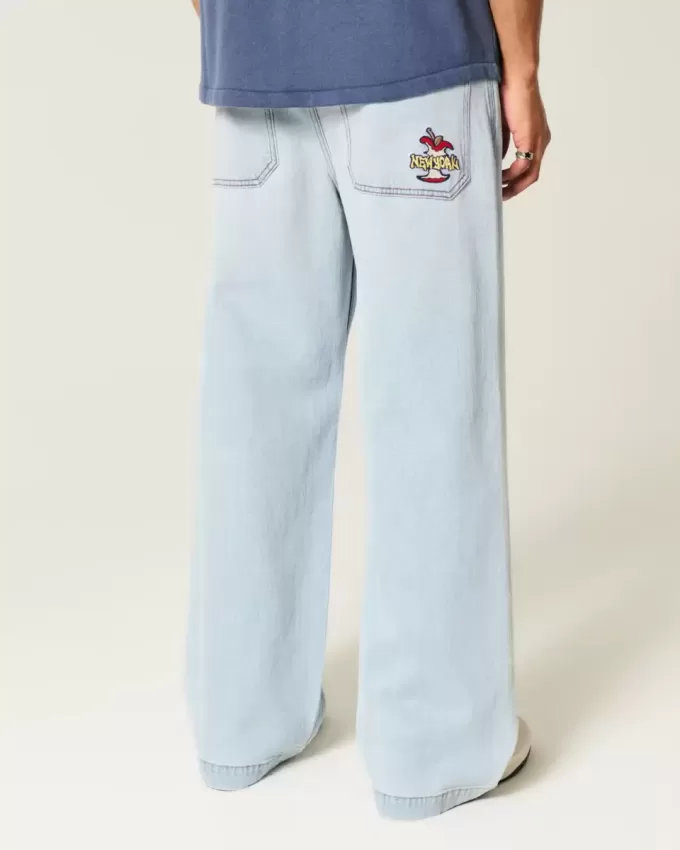 Light Wash New York Graphic Super Baggy Jeans Light Wash New York Graphic Super Baggy Jeans