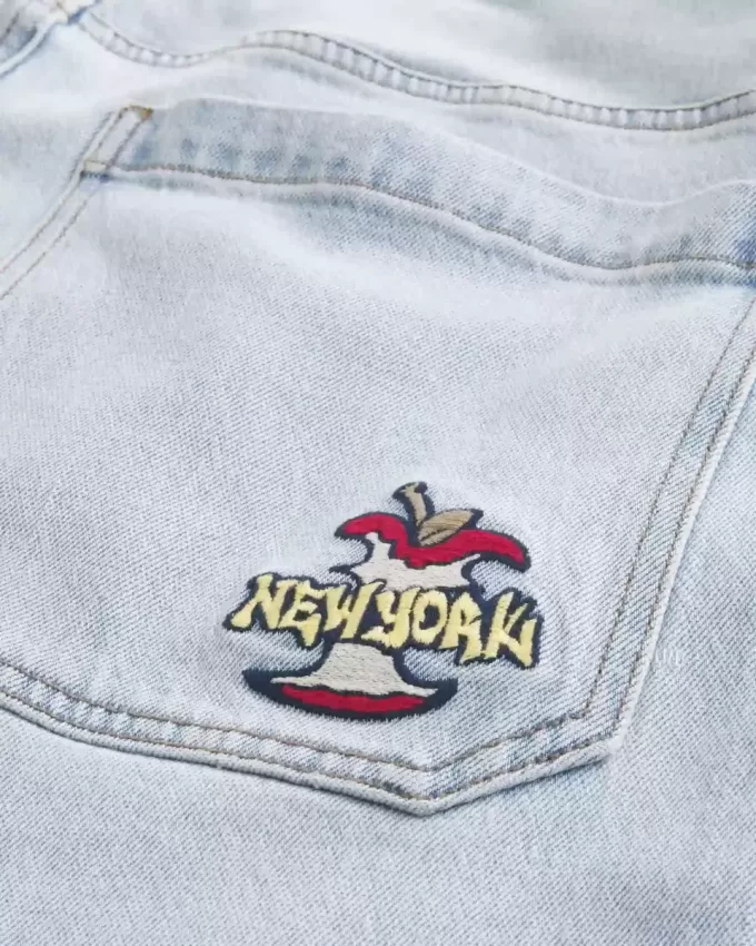 Light Wash New York Graphic Super Baggy Jeans Light Wash New York Graphic Super Baggy Jeans