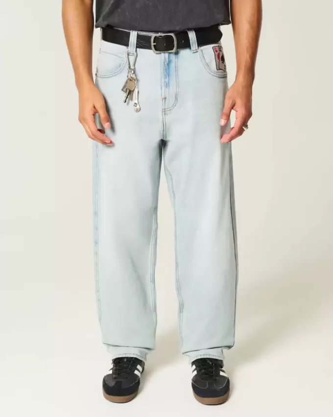 Light Wash Playing Card Graphic Skater Baggy Jeans Light Wash Playing Card Graphic Skater Baggy Jeans