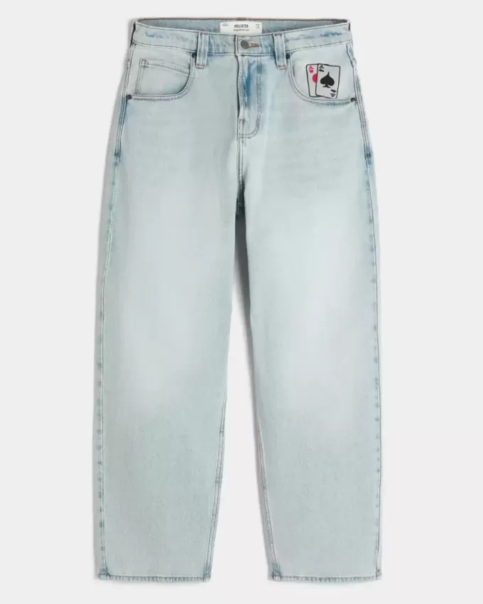 Light Wash Playing Card Graphic Skater Baggy Jeans Light Wash Playing Card Graphic Skater Baggy Jeans