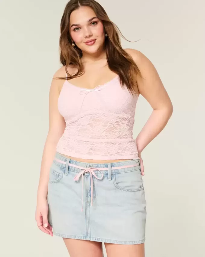 Light Wash Shoelace Denim Mini Skort Light Wash Shoelace Denim Mini Skort