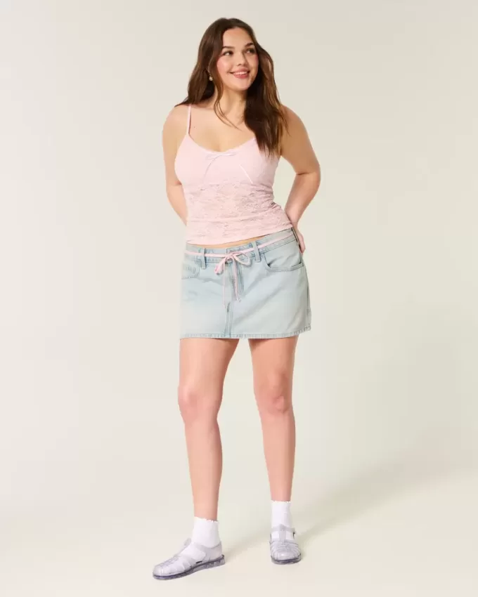 Light Wash Shoelace Denim Mini Skort Light Wash Shoelace Denim Mini Skort