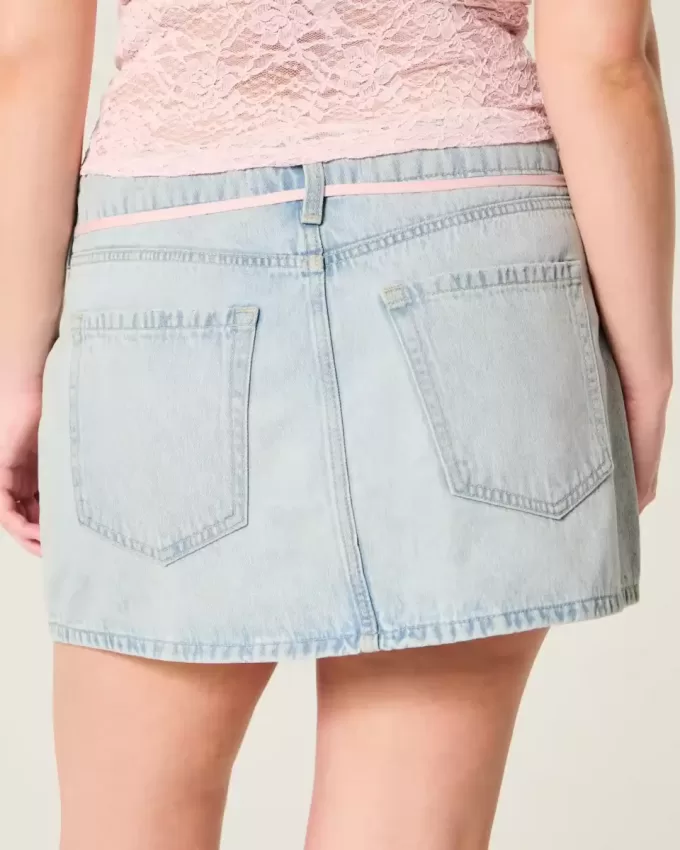 Light Wash Shoelace Denim Mini Skort Light Wash Shoelace Denim Mini Skort