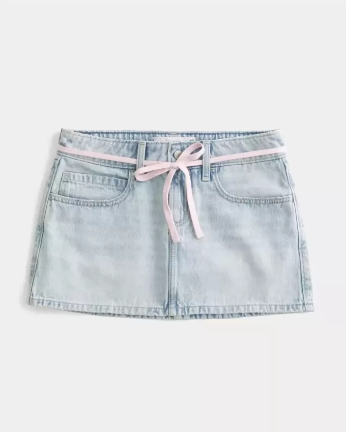 Light Wash Shoelace Denim Mini Skort Light Wash Shoelace Denim Mini Skort
