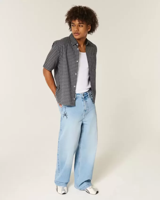 Light Wash Spider Graphic Super Baggy Jeans Light Wash Spider Graphic Super Baggy Jeans