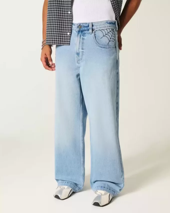 Light Wash Spider Graphic Super Baggy Jeans Light Wash Spider Graphic Super Baggy Jeans