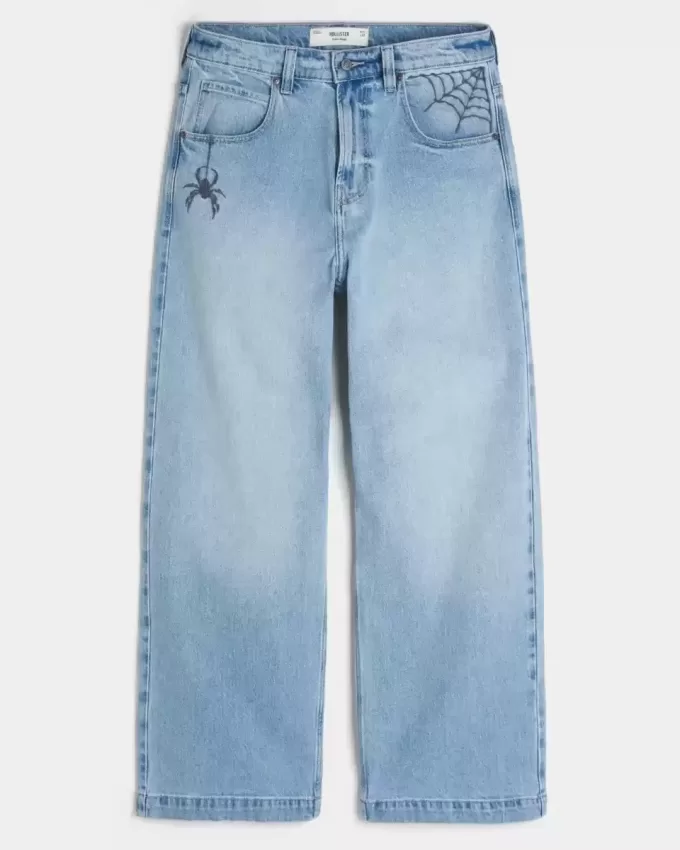 Light Wash Spider Graphic Super Baggy Jeans Light Wash Spider Graphic Super Baggy Jeans