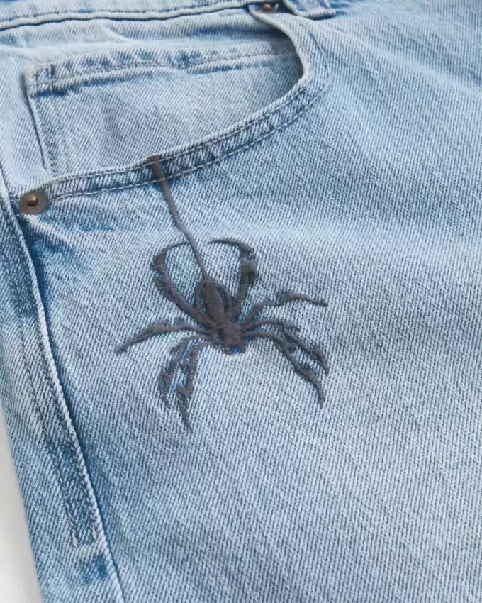 Light Wash Spider Graphic Super Baggy Jeans Light Wash Spider Graphic Super Baggy Jeans