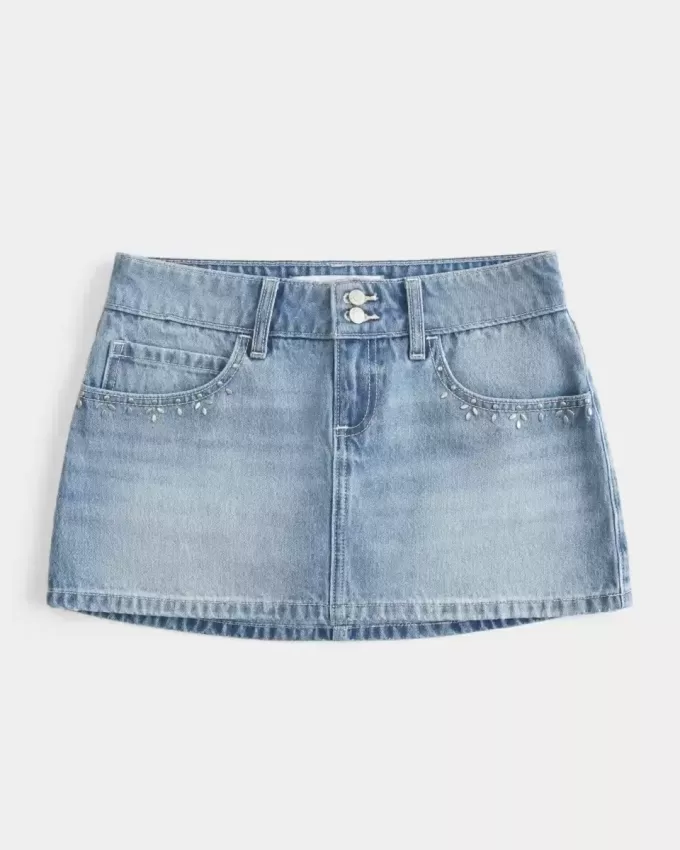 Light Wash Studded Denim Mini Skort Light Wash Studded Denim Mini Skort