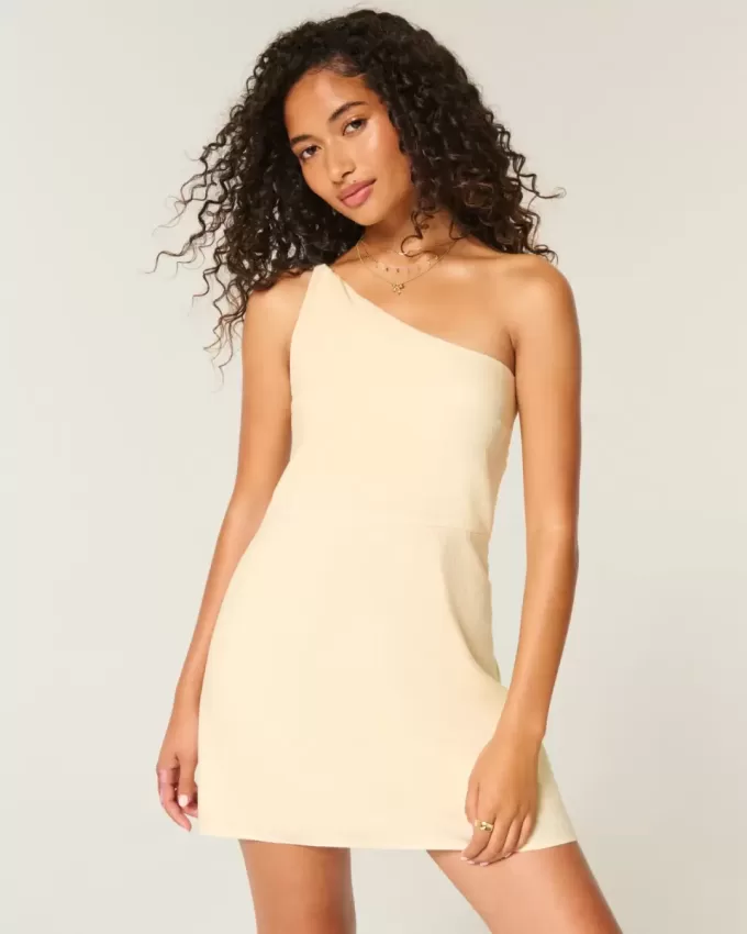 Linen-Blend Asymmetrical Mini Dress