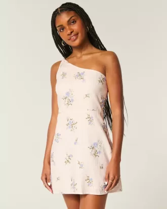 Linen-Blend Asymmetrical Mini Dress