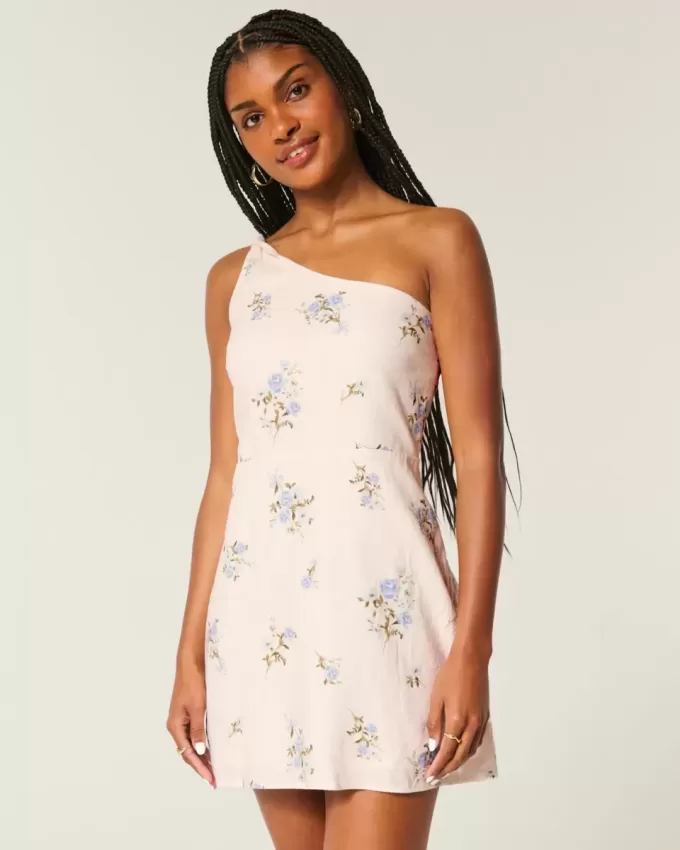 Linen-Blend Asymmetrical Mini Dress Linen-Blend Asymmetrical Mini Dress