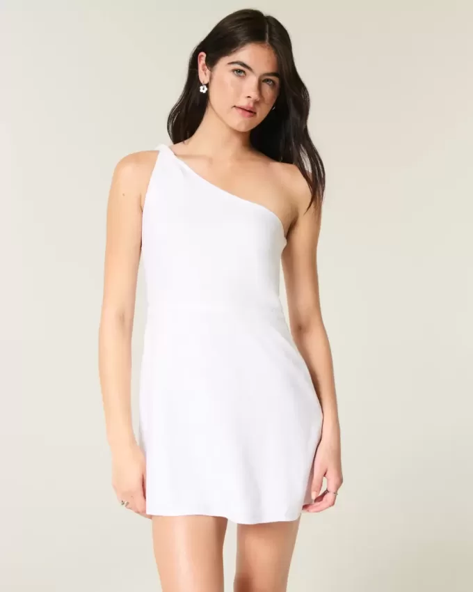Linen-Blend Asymmetrical Mini Dress Linen-Blend Asymmetrical Mini Dress