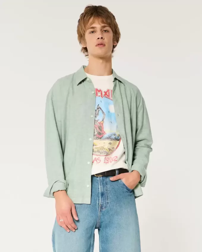 Linen-Blend Button-Through Shirt Linen-Blend Button-Through Shirt