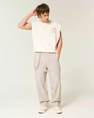 Linen-Blend Flex Waist Baggy Pants