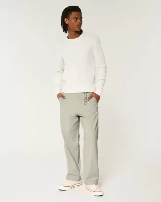 Linen-Blend Flex-Waist Baggy Pants