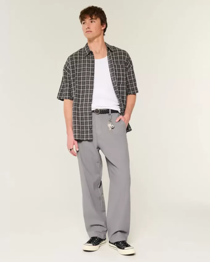 Linen-Blend Flex Waist Baggy Pants