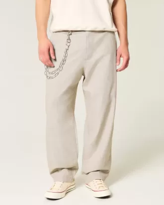 Linen-Blend Flex Waist Baggy Pants
