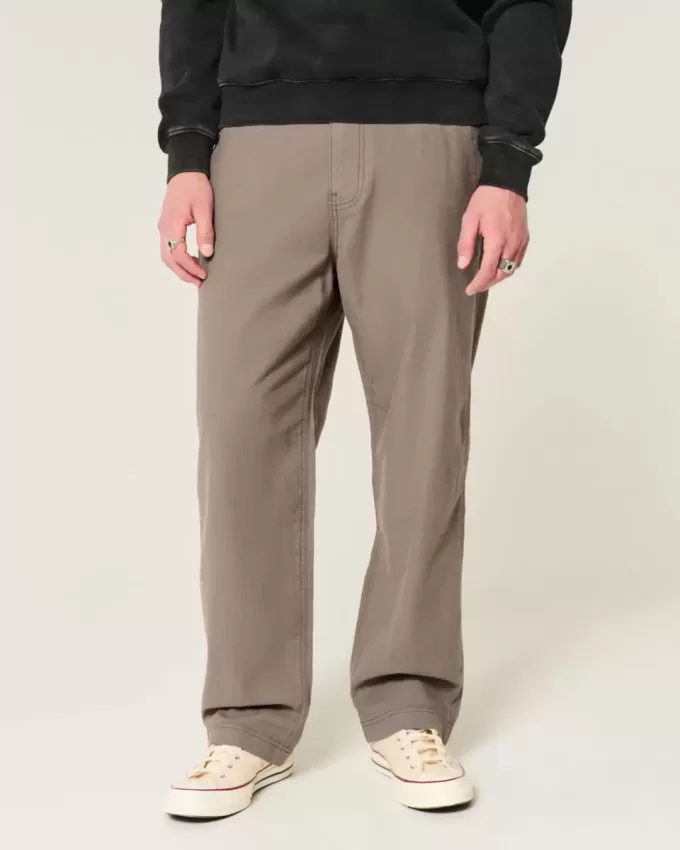 Linen-Blend Flex Waist Baggy Pants
