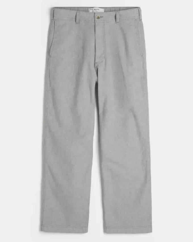 Linen-Blend Flex-Waist Baggy Pants
