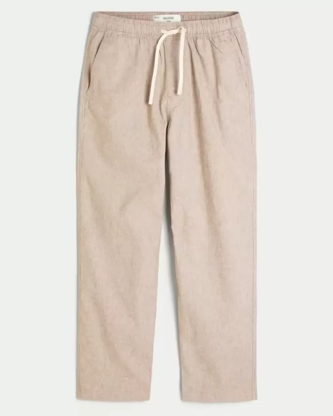 Linen-Blend Loose Pull-On Pants