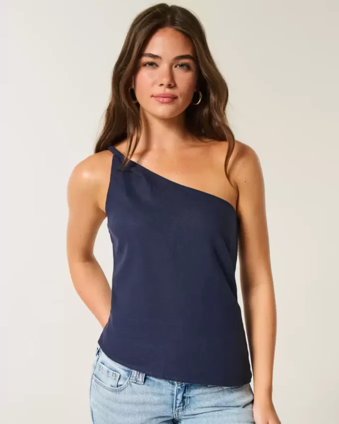 Linen-Blend One-Shoulder Top Linen-Blend One-Shoulder Top