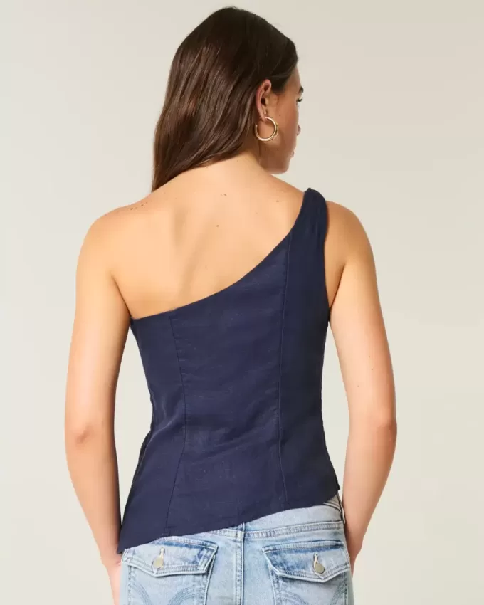 Linen-Blend One-Shoulder Top Linen-Blend One-Shoulder Top