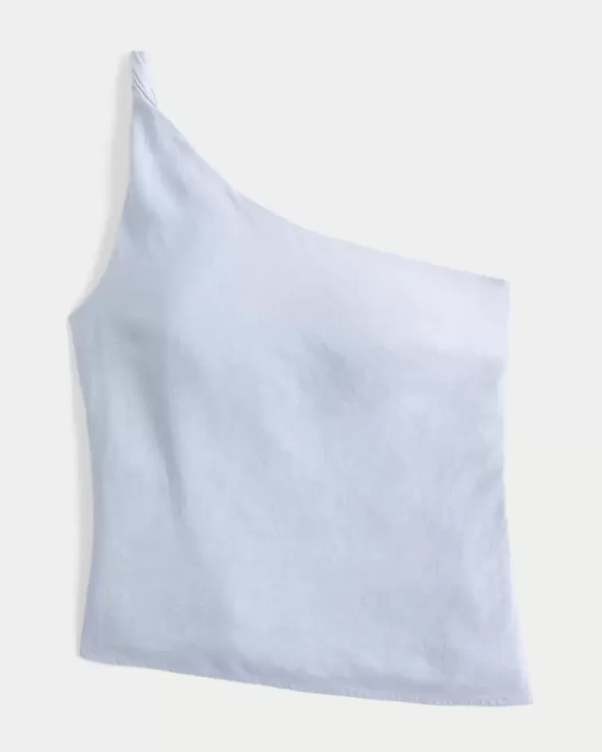 Linen-Blend One-Shoulder Top