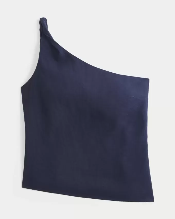Linen-Blend One-Shoulder Top Linen-Blend One-Shoulder Top