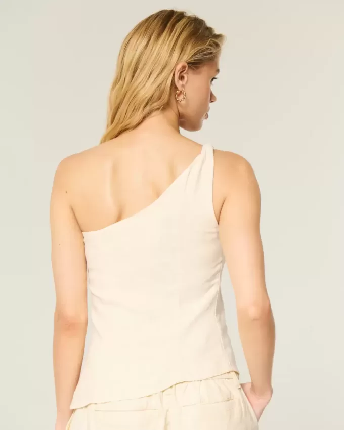 Linen-Blend One-Shoulder Top Linen-Blend One-Shoulder Top