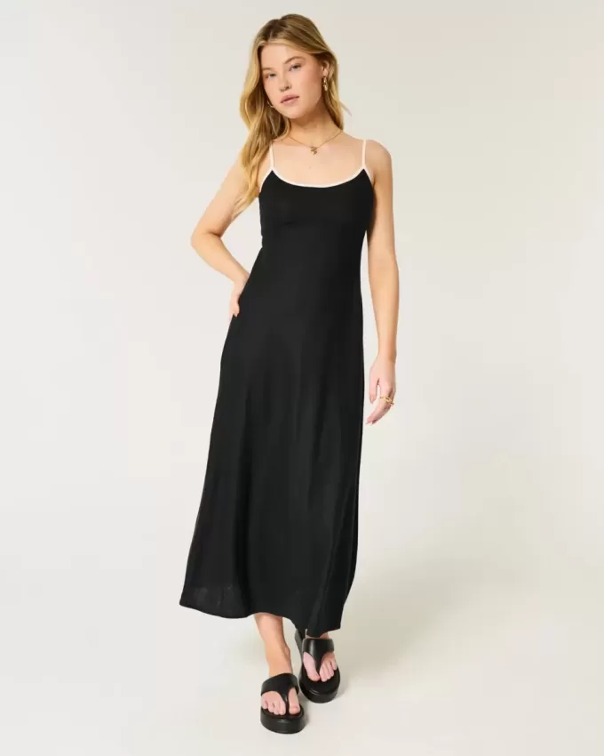 Linen-Blend Open-Back Slip Midi Dress Linen-Blend Open-Back Slip Midi Dress