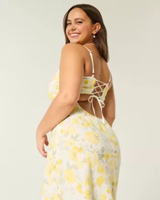 Linen-Blend Open Back Slip Midi Dress