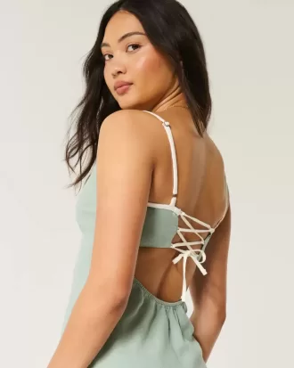 Linen-Blend Open-Back Slip Midi Dress