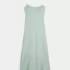 Linen-Blend Open-Back Slip Midi Dress