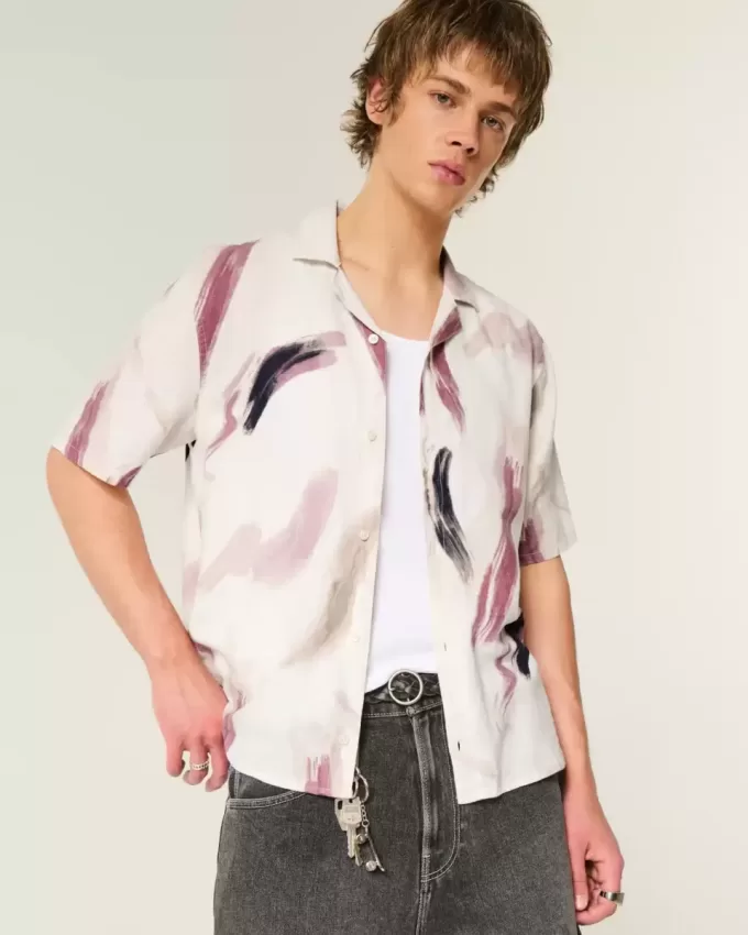 Linen-Blend Short-Sleeve Pattern Shirt Linen-Blend Short-Sleeve Pattern Shirt