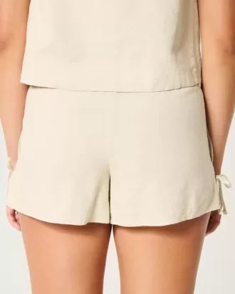 Linen-Blend Side Bow Soft Shorts
