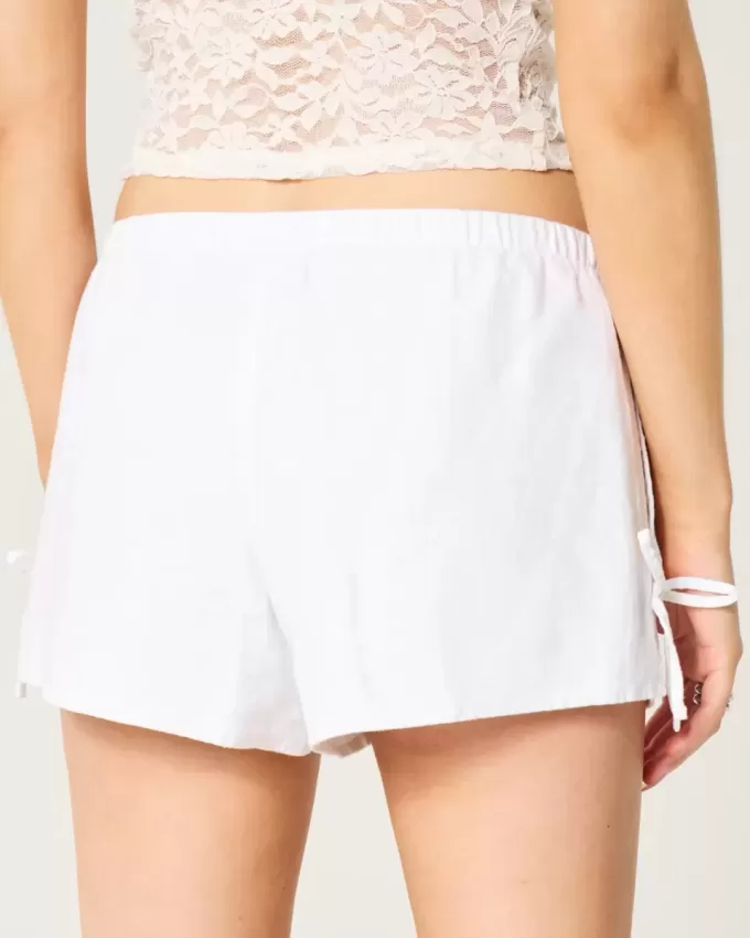 Linen-Blend Side Bow Soft Shorts