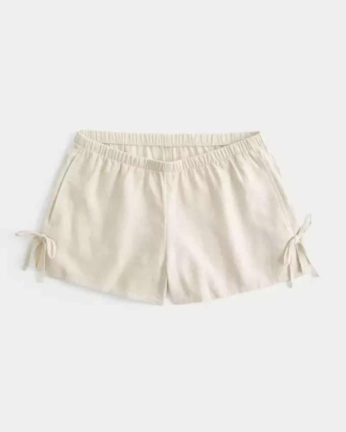 Linen-Blend Side Bow Soft Shorts Linen-Blend Side Bow Soft Shorts
