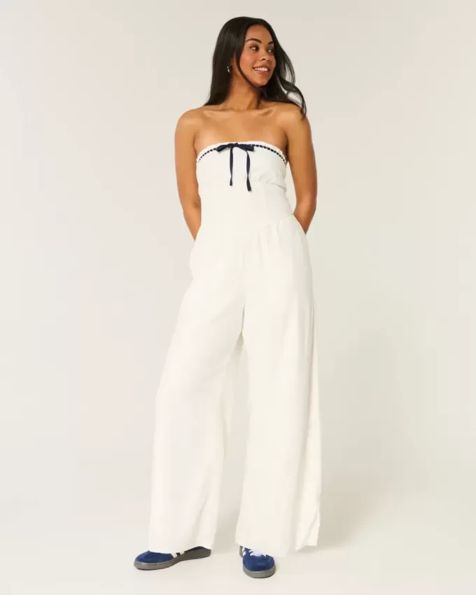 Linen-Blend Strapless Jumpsuit Linen-Blend Strapless Jumpsuit