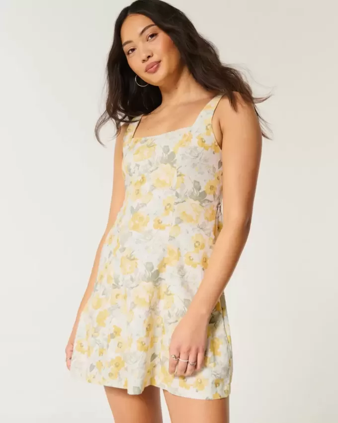 Linen-Blend Structured Mini Dress