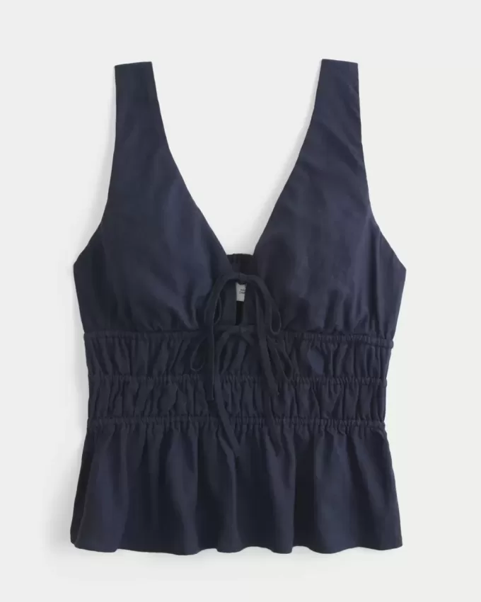 Linen-Blend Tie-Front Peplum Top Linen-Blend Tie-Front Peplum Top