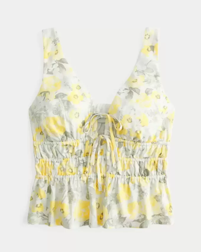 Linen-Blend Tie-Front Peplum Top Linen-Blend Tie-Front Peplum Top