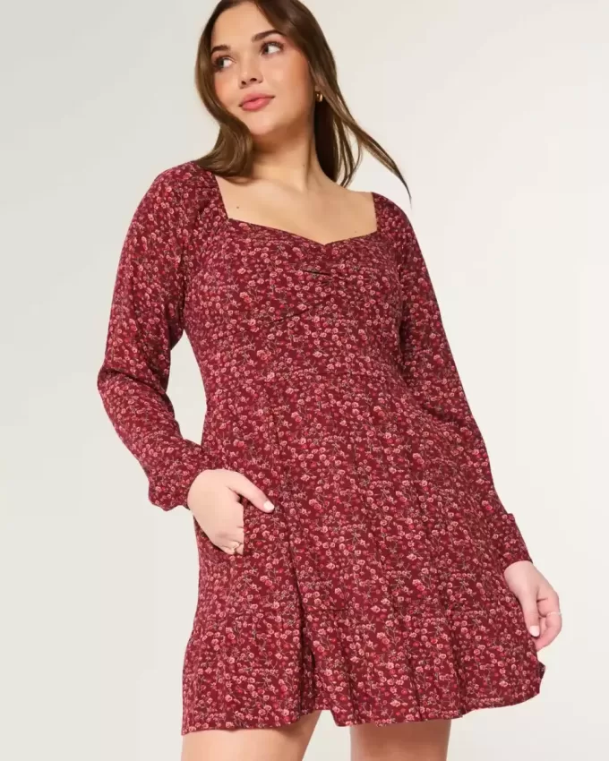 Long-Sleeve Cinch Bust Mini Dress Long-Sleeve Cinch Bust Mini Dress