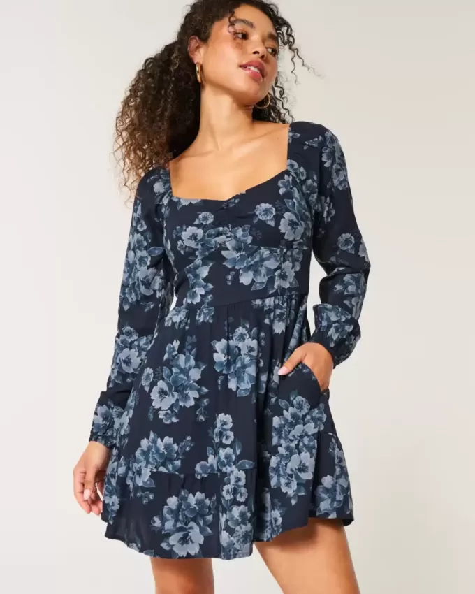 Long-Sleeve Cinch Bust Mini Dress Long-Sleeve Cinch Bust Mini Dress