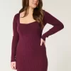 Long-Sleeve Cinch Bust Open-Back Sweater Dress Long-Sleeve Cinch Bust Open-Back Sweater Dress