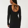 Long-Sleeve Cinch Bust Open-Back Sweater Dress Long-Sleeve Cinch Bust Open-Back Sweater Dress