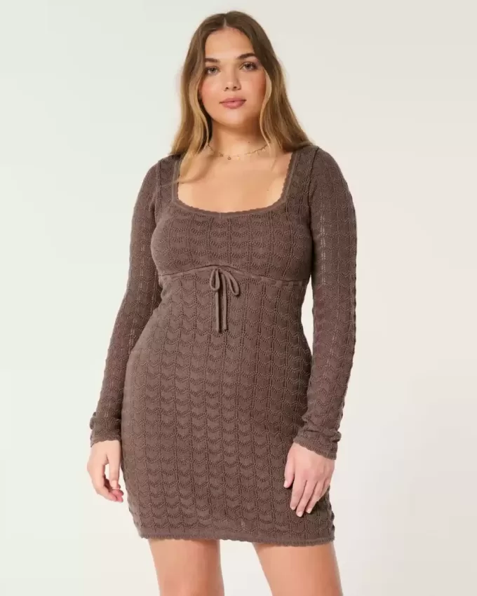 Long-Sleeve Crochet-Style Mini Dress Long-Sleeve Crochet-Style Mini Dress