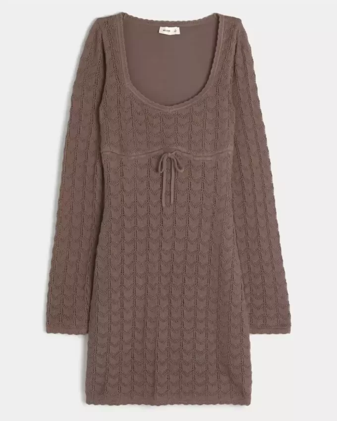 Long-Sleeve Crochet-Style Mini Dress Long-Sleeve Crochet-Style Mini Dress